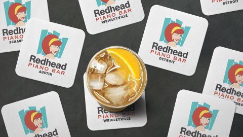 An image of the Redhead logo on coasters
