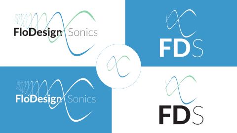An array of FloDesign Sonics logos usages