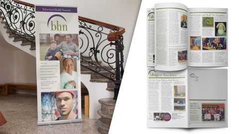 A composite image of a banner and newsletter created for BHN